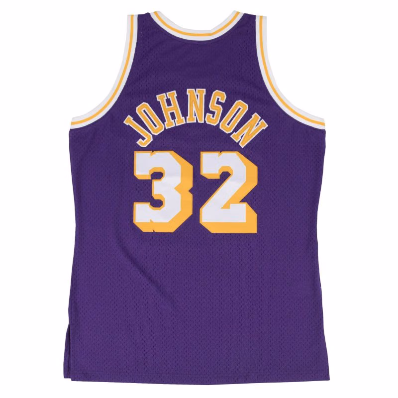 Magic Johnson #32 Los Angeles Lakers 1984-85 Mitchell & Ness Swingman NBA Jersey Purple view 2