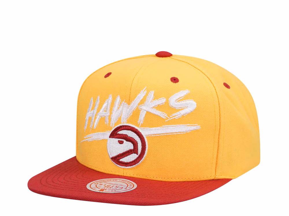 Mitchell & Ness Atlanta Hawks Transcript Yellow Two Tone Snapback Hat front