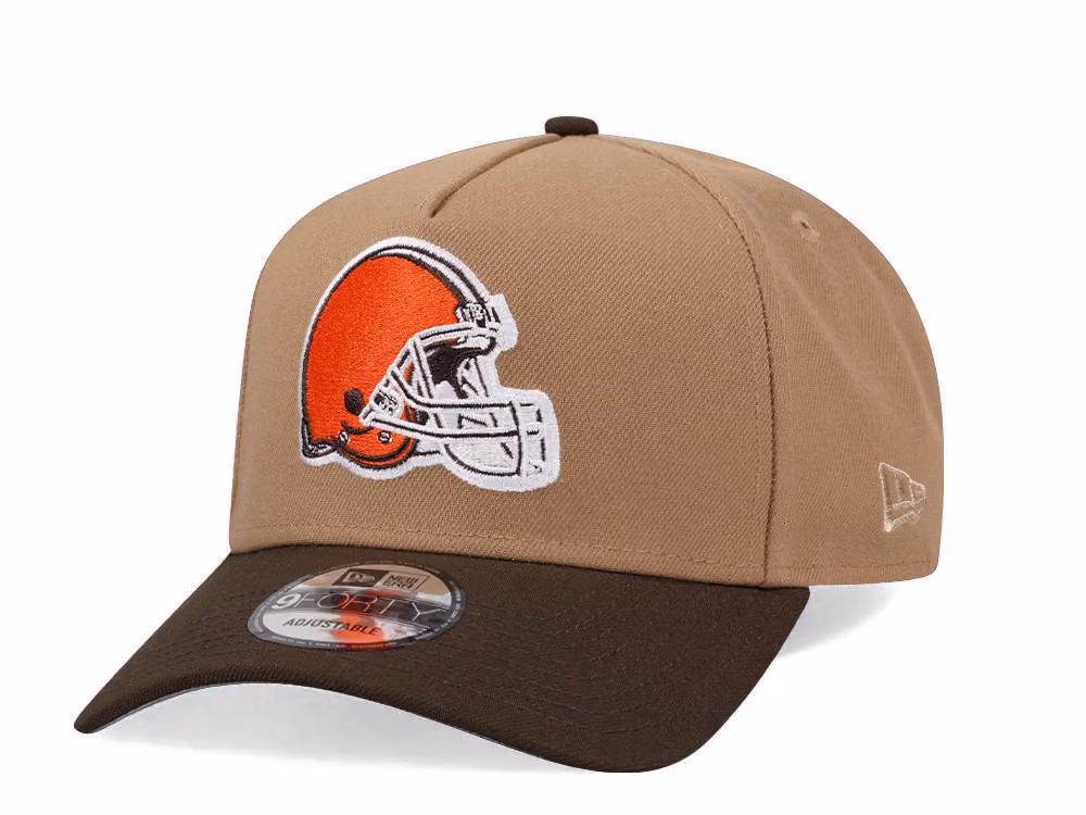 New Era Cleveland Browns Khaki Two Tone Edition 9Forty A Frame Snapback Hat front