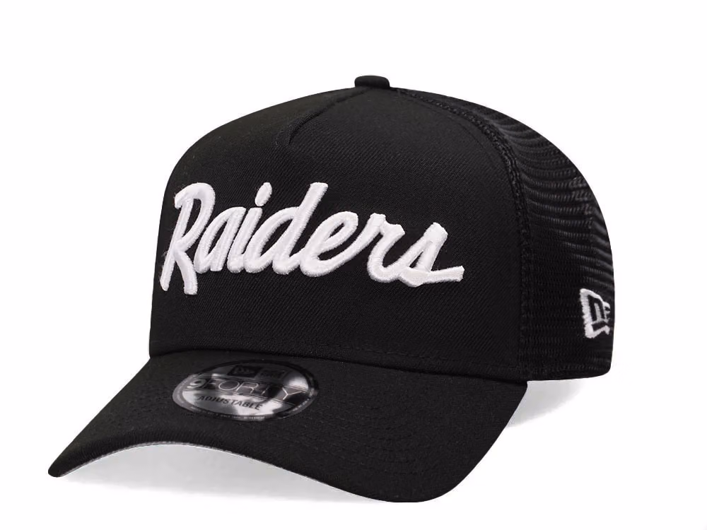 New Era Las Vegas Raiders Black Trucker A Frame 9Forty Snapback Hat front