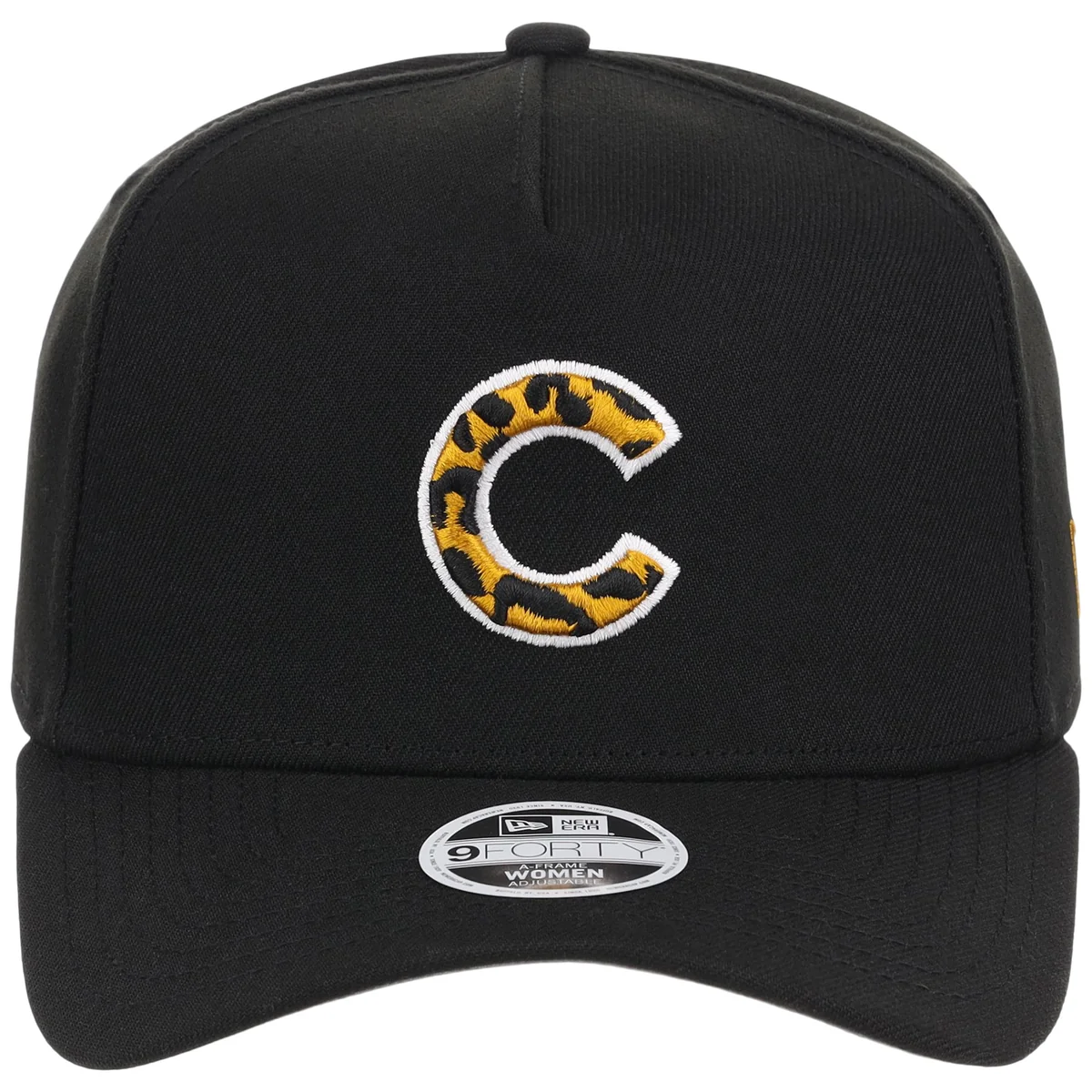 Chicago Cubs Women's New Era 9FORTY Black x Cheetah A-Frame detail view