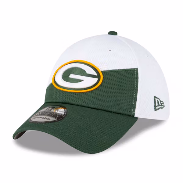 Green Bay Packers On Field 2023 NFL Sideline New Era 39THIRTY Flex Cap White product photo