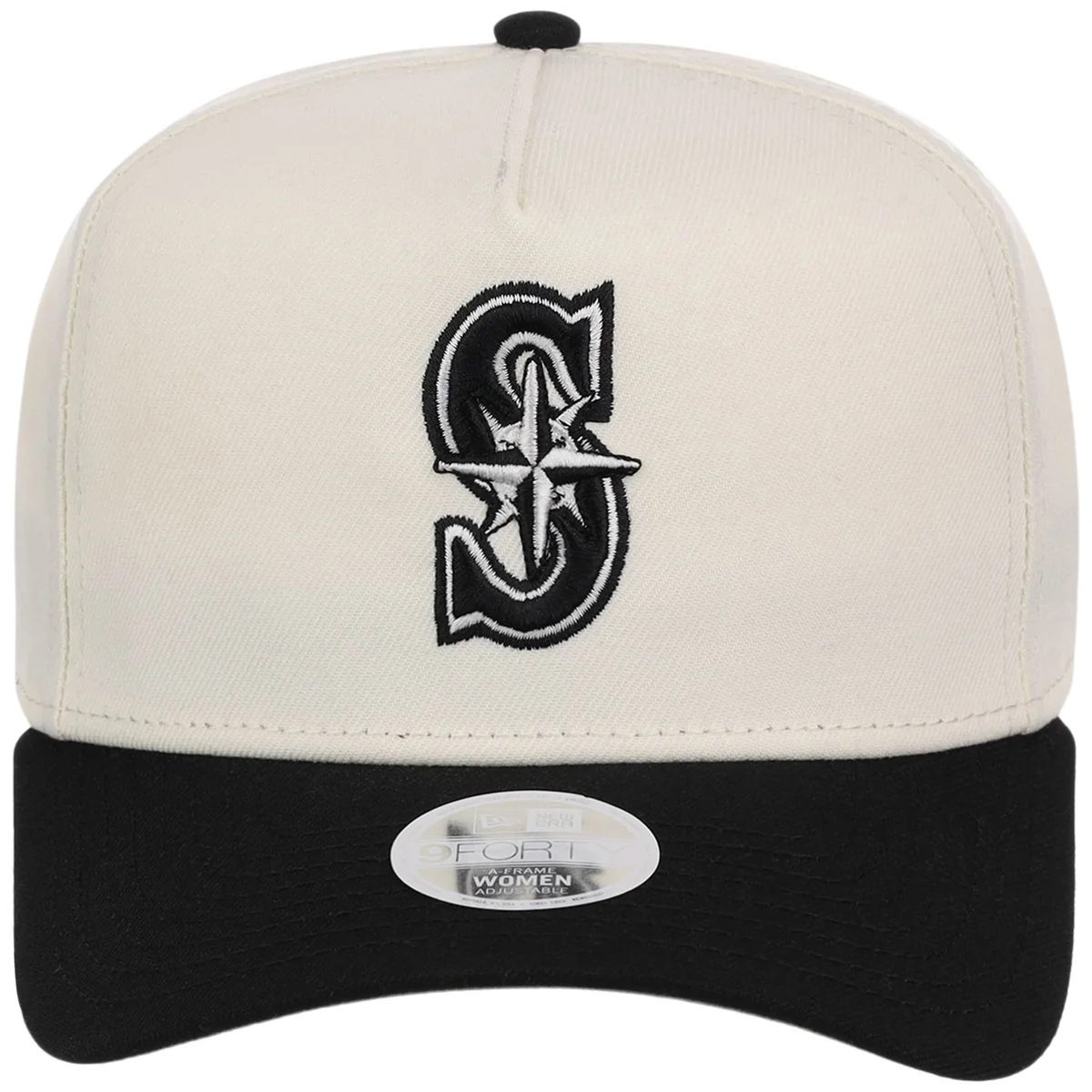 Seattle Mariners Women's New Era 9FORTY Chrome x Black A-Frame detail view