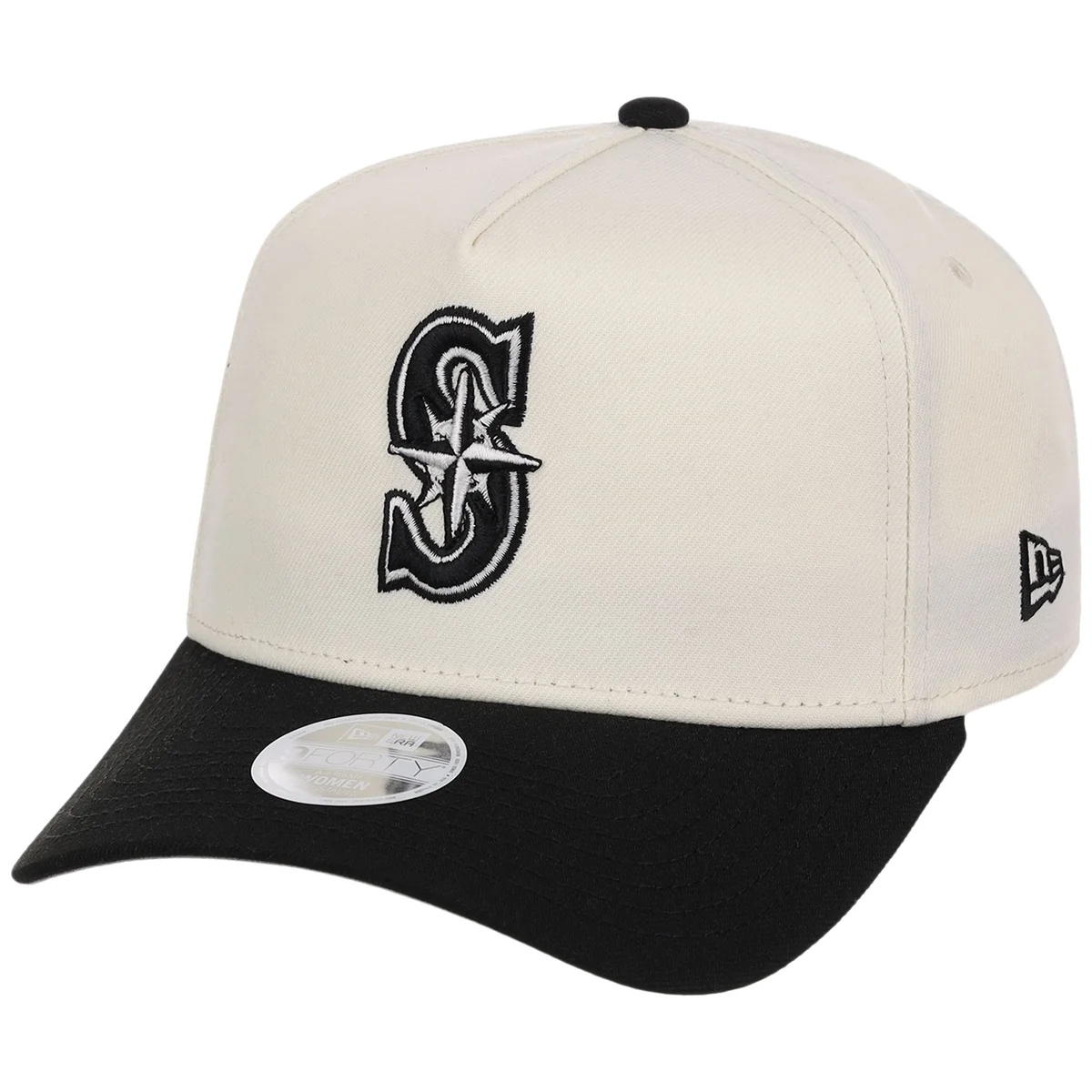Seattle Mariners Women's New Era 9FORTY Chrome x Black A-Frame detail view