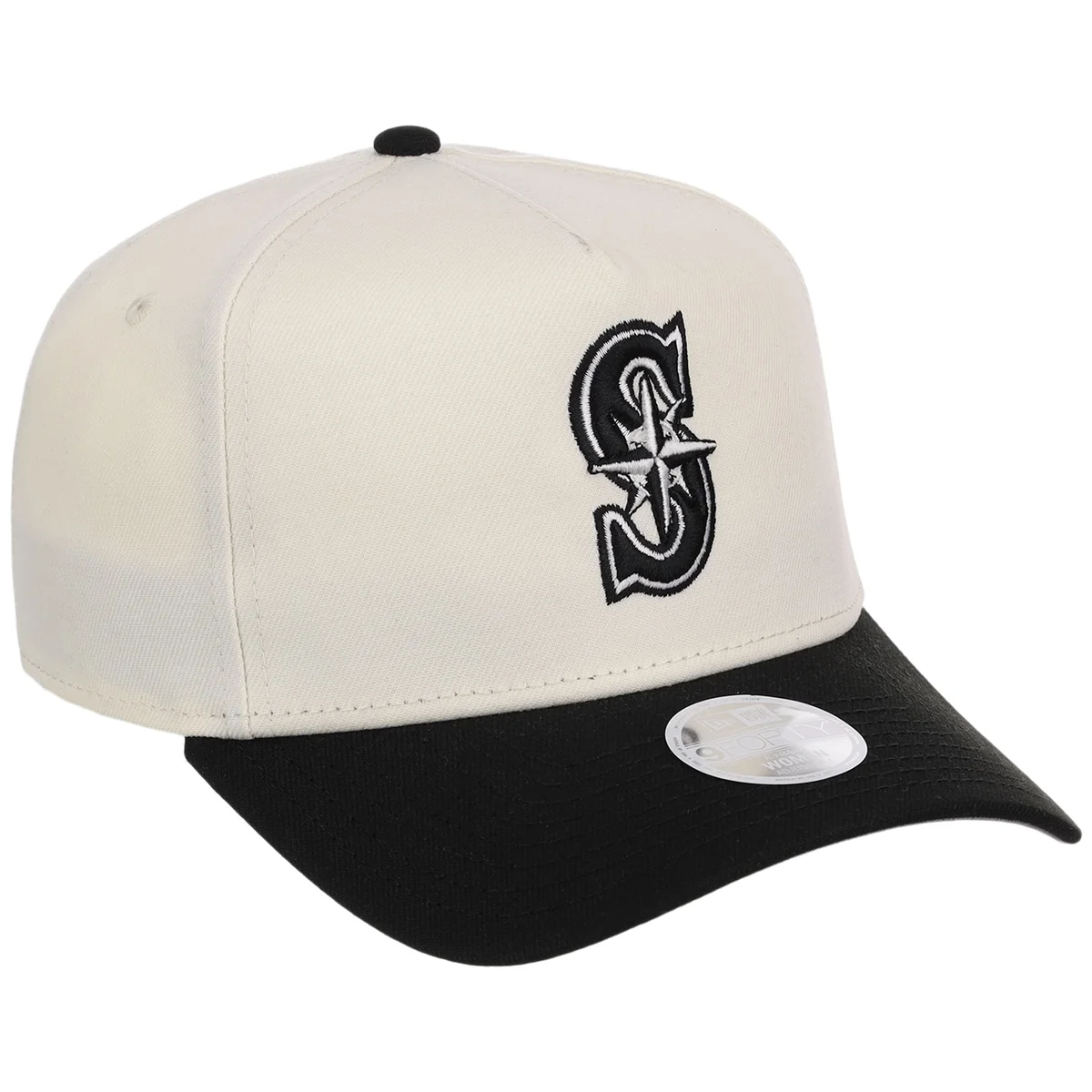 Seattle Mariners Women's New Era 9FORTY Chrome x Black A-Frame front view