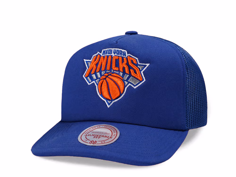 Mitchell & Ness New York Knicks Dark Blue Trucker Adjustable Fit Snapback Hat front