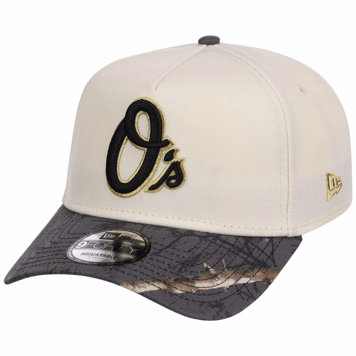 Baltimore Orioles MLB Black Realtree Chrome New Era 9FORTY detail view