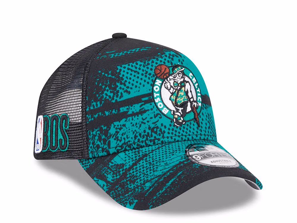 New Era Boston Celtics NBA Tip Off 2024 Trucker 9Forty A Frame Snapback Hat front