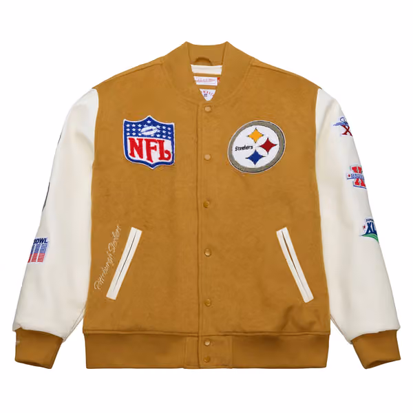 Pittsburgh Steelers Dusted Varsity NFL Jacket Brown/Cream view 1