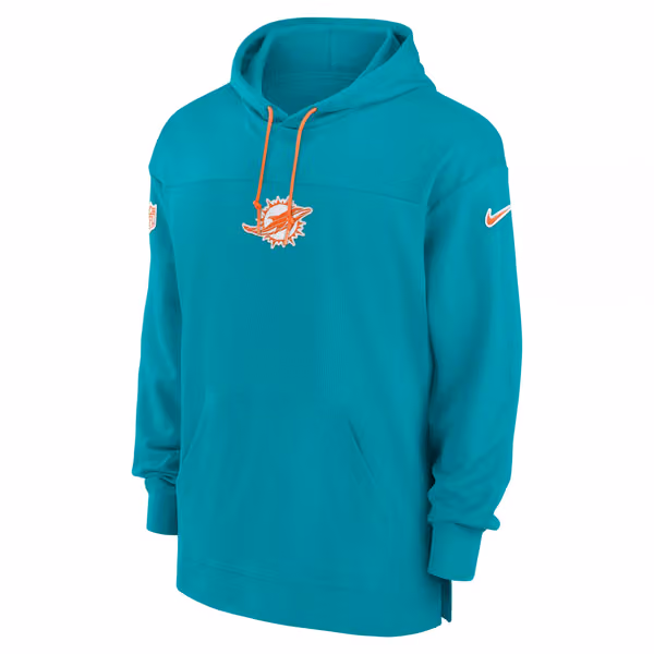 Miami Dolphins 2024 NFL On-Field Sideline Nike Jersey Hoodie Aqua view 1