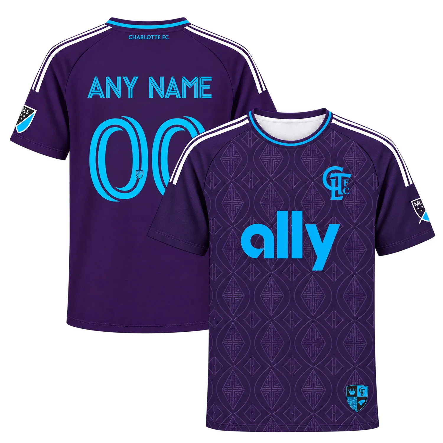 Kids Charlotte FC Purple Jersey Custom Player Bold Style