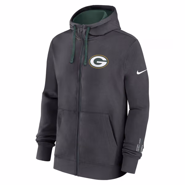 Green Bay Packers Playbook NFL Full-Zip Fleece Hoodie Anthracite view 1