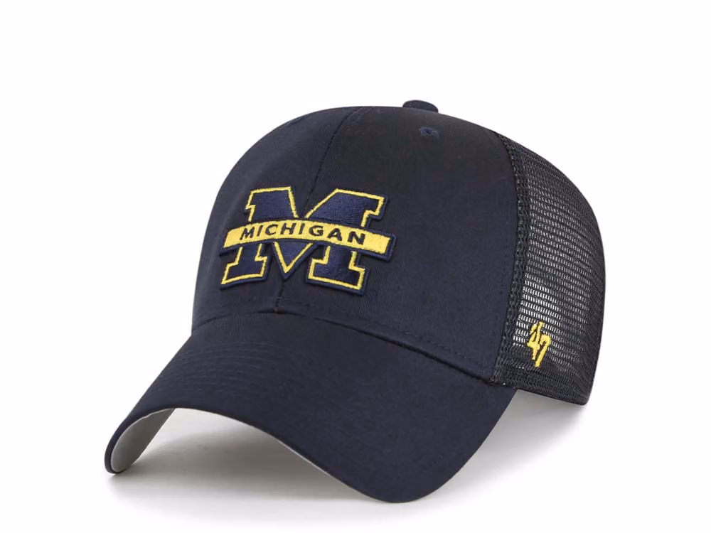 47Brand Michigan Wolverines Navy Trucker MVP Snapback Hat front