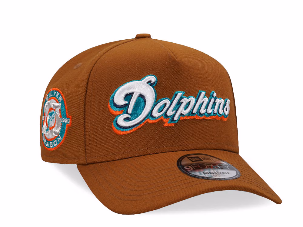 New Era Miami Dolphins 25th Anniversary Bourbon Prime Edition 9Forty A Frame Snapback Hat front