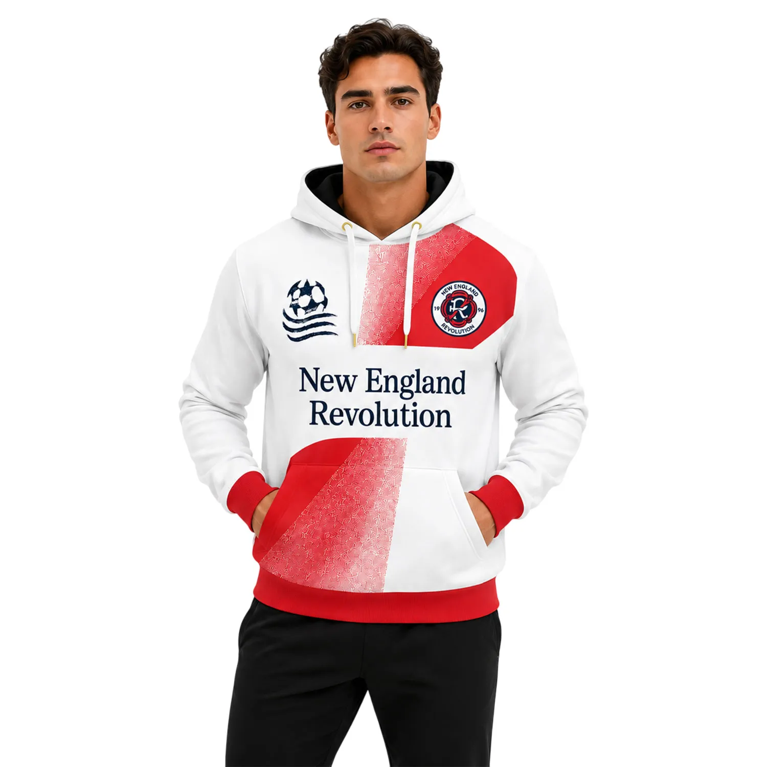NE Revolution Red White Hoodie Bold Custom Name & Number