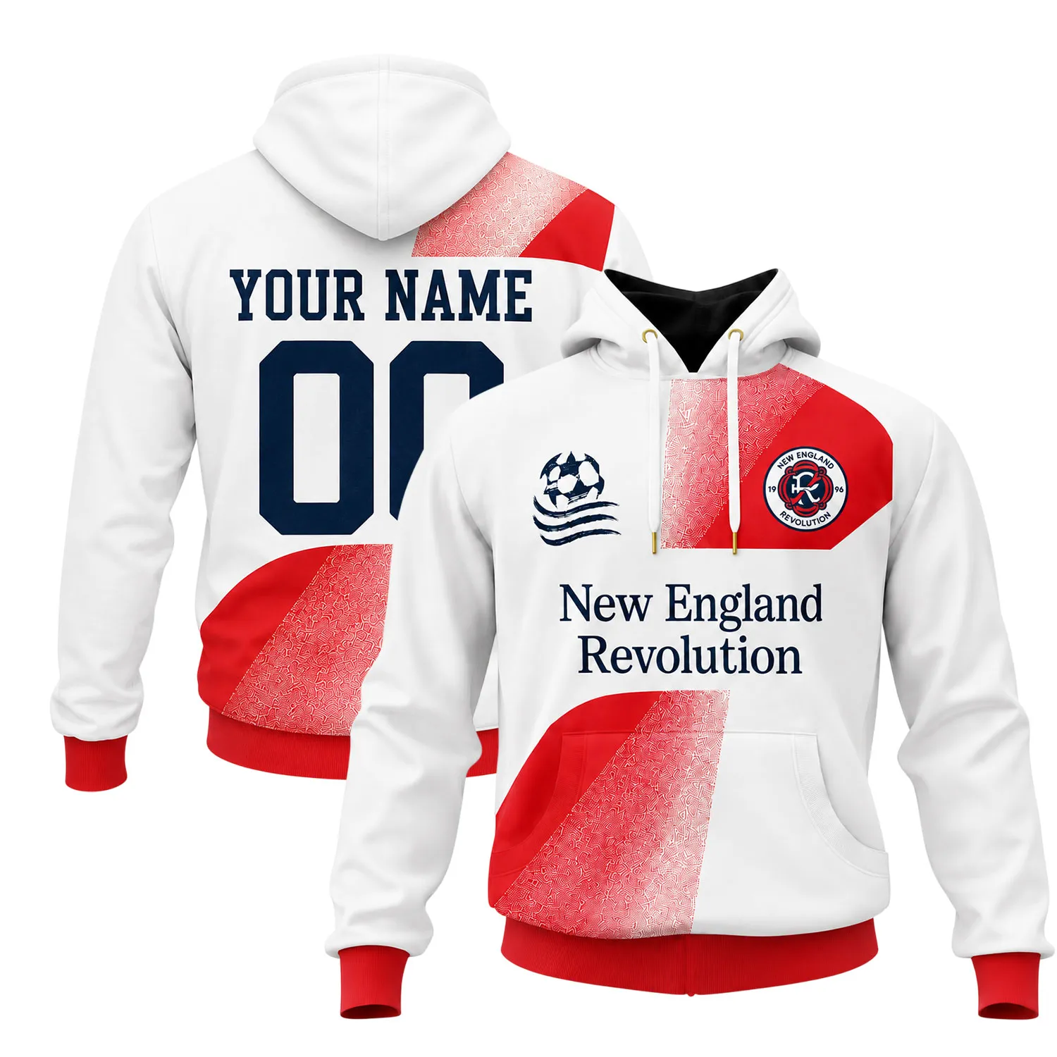 NE Revolution Red White Hoodie Bold Custom Name & Number