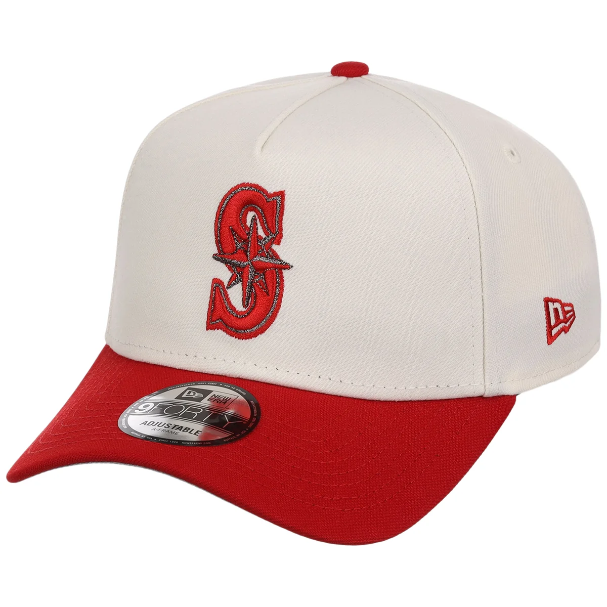 Seattle Mariners MLB Chrome x Red FASHION CORE New Era 9FORTY A-Frame detail view