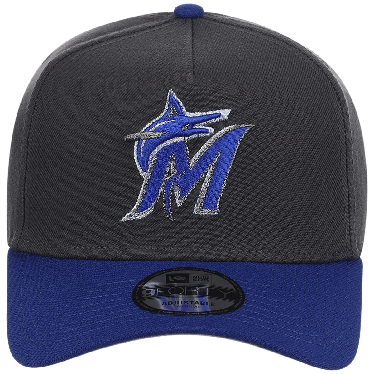 Miami Marlins MLB Graphite x Royal FASHION CORE New Era 9FORTY A-Frame detail view