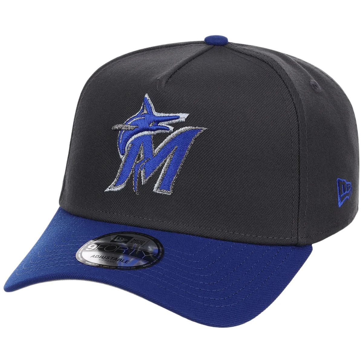 Miami Marlins MLB Graphite x Royal FASHION CORE New Era 9FORTY A-Frame detail view