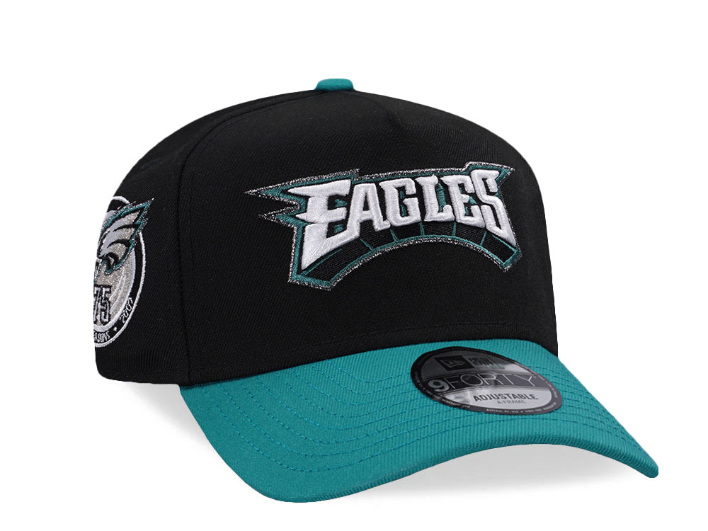 New Era Philadelphia Eagles 75th Anniversary Black Two Tone Edition 9Forty A Frame Snapback Hat front