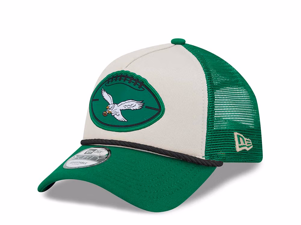 New Era Philadelphia Eagles Green Two Tone 9Forty A Frame Trucker Strapback Hat front