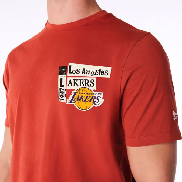 Los Angeles Lakers Newspaper Script New Era NBA T-Shirt Red view 3