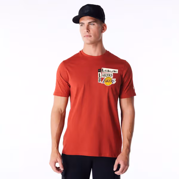 Los Angeles Lakers Newspaper Script New Era NBA T-Shirt Red view 2