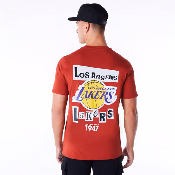 Los Angeles Lakers Newspaper Script New Era NBA T-Shirt Red view 1