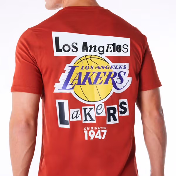 Los Angeles Lakers Newspaper Script New Era NBA T-Shirt Red view 5
