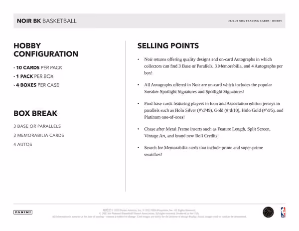 2022/23 Panini Noir Basketball Hobby Box NBA view 5