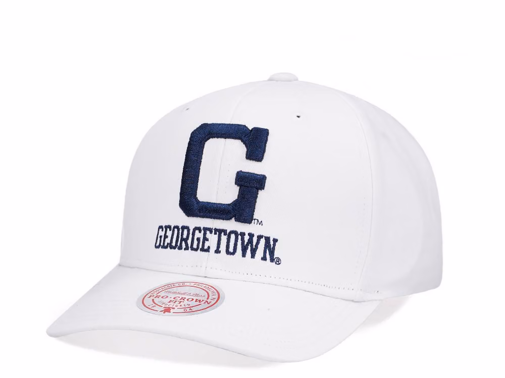 Mitchell & Ness Georgetown University All in Pro White Snapback Hat front