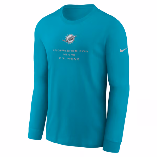 Miami Dolphins 2026 NFL Sideline Bold Arch Dri-Fit Long Sleeve T-Shirt Aqua view 1