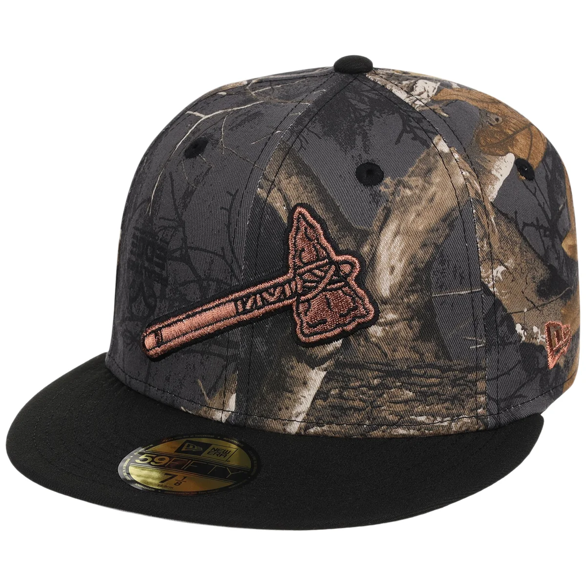 Atlanta Braves MLB Black Realtree 2-TONE Black & Copper New Era 59FIFTY detail view