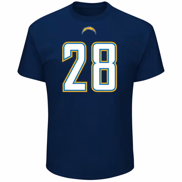 Melvin Gordon #28 Los Angeles Chargers Player NFL T-Shirt view 2