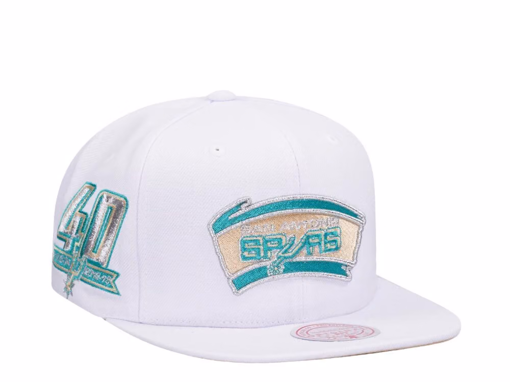 Mitchell & Ness San Antonio Spurs 40th Anniversary Winter White Hardwood Classic Snapback Hat front