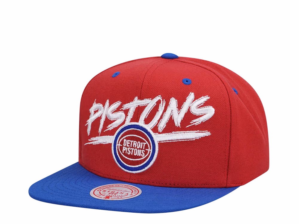 Mitchell & Ness Detroit Pistons Transcript Red Two Tone Snapback Hat front