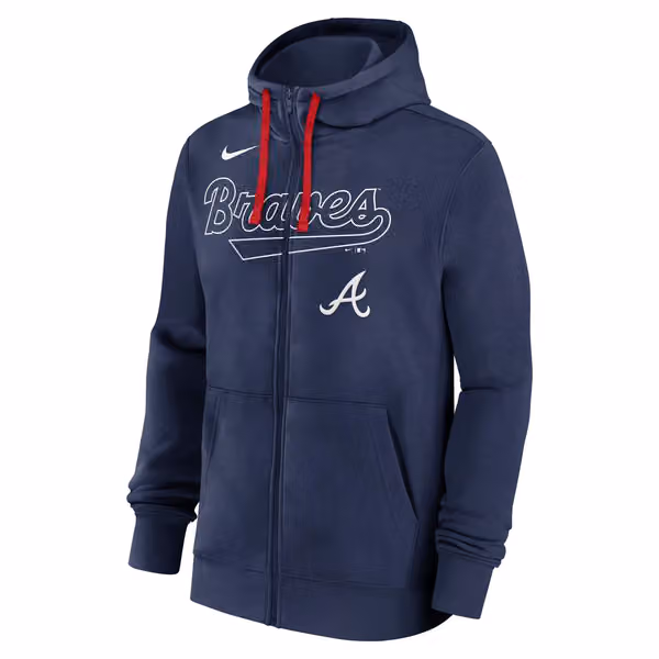 Atlanta Braves Knockout Script MLB Full-Zip Hoodie Navy view 1