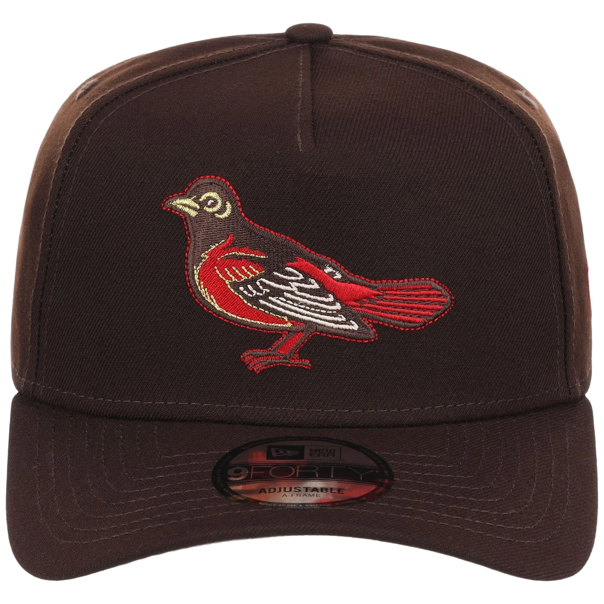 Baltimore Orioles MLB Burnt Wood FASHION CORE New Era 9FORTY A-Frame detail view