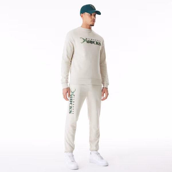 Milwaukee Bucks New Era Wordmark NBA Jogger Sweatpants Stone view 3