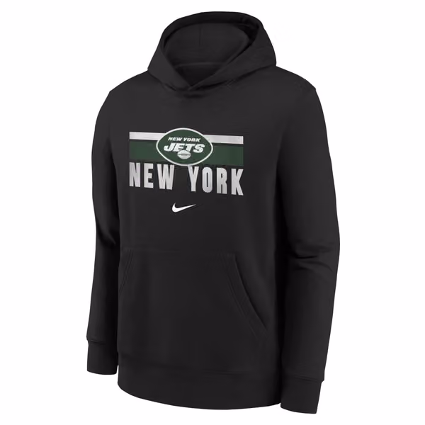 New York Jets NFL Team Stripes Nike Club Hoodie (YOUTH) view 2