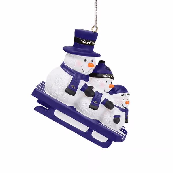 Baltimore Ravens NFL Sledding Snowmen Christmas Ornament view 2