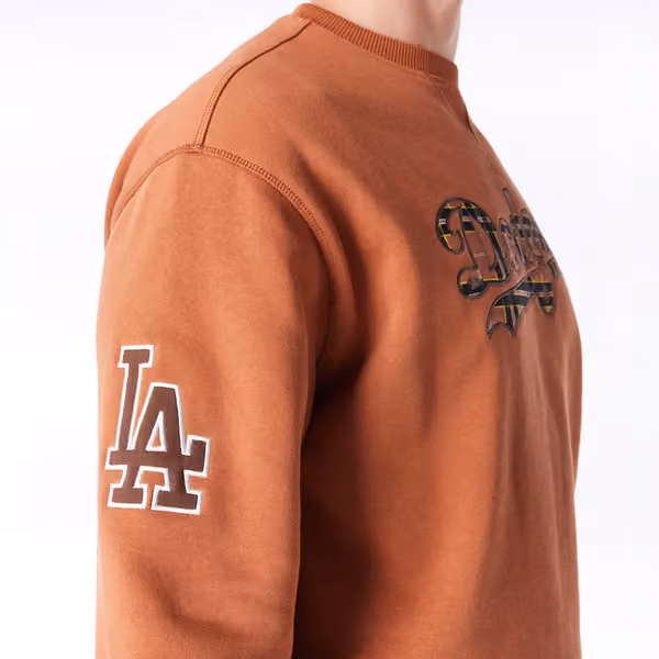 Los Angeles Dodgers Tartan Infill MLB Crewneck Sweater Brown view 5