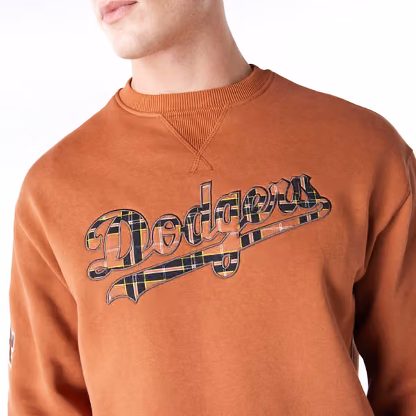 Los Angeles Dodgers Tartan Infill MLB Crewneck Sweater Brown view 3