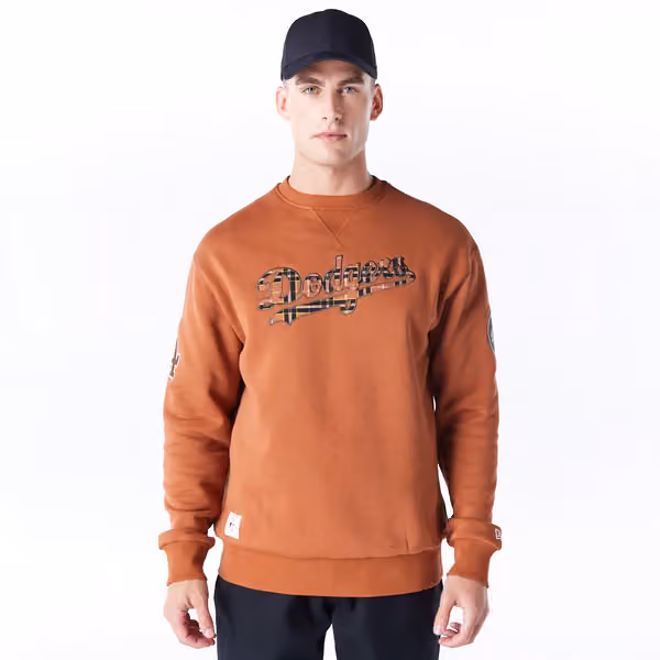 Los Angeles Dodgers Tartan Infill MLB Crewneck Sweater Brown view 1