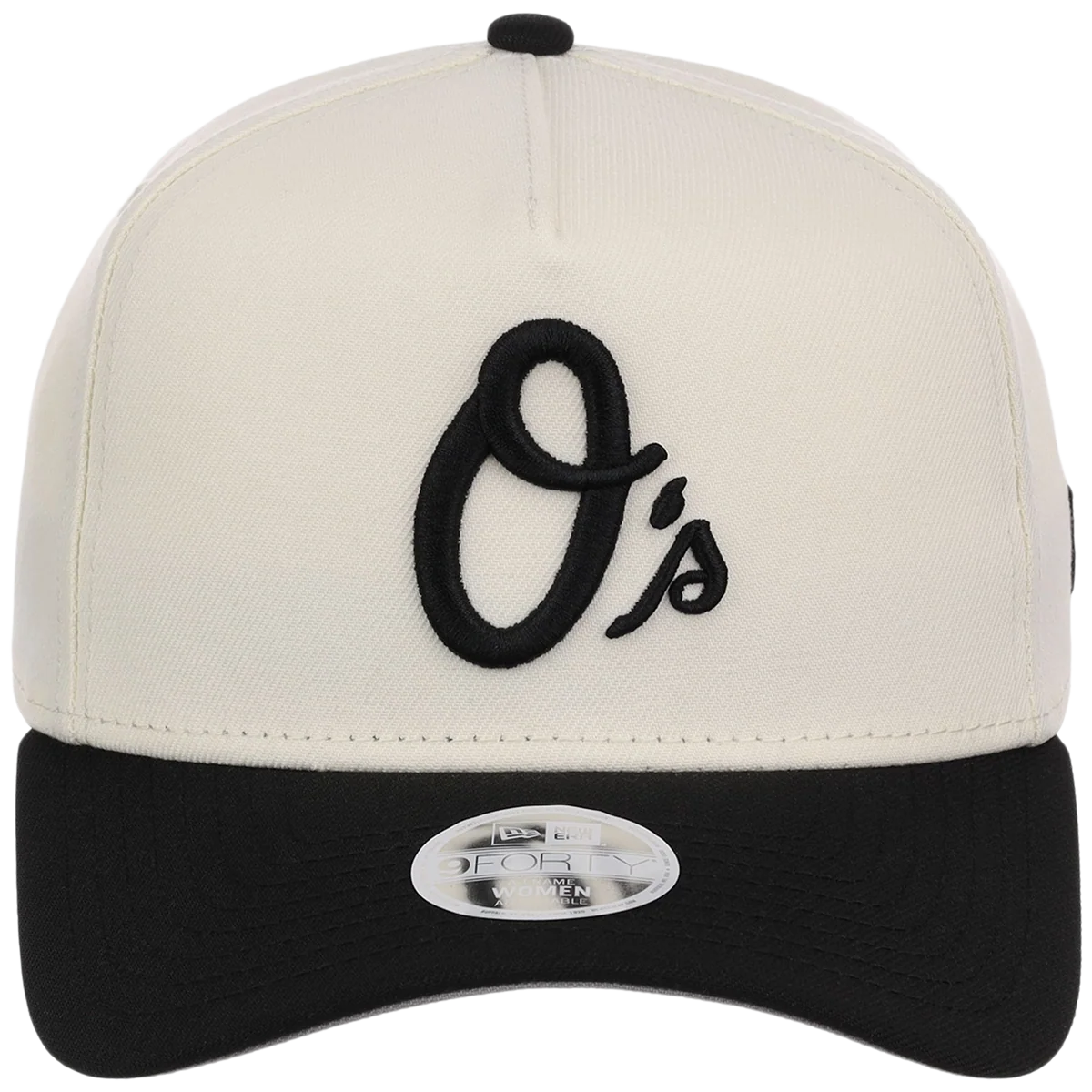 Baltimore Orioles Women's New Era 9FORTY Chrome x Black A-Frame detail view