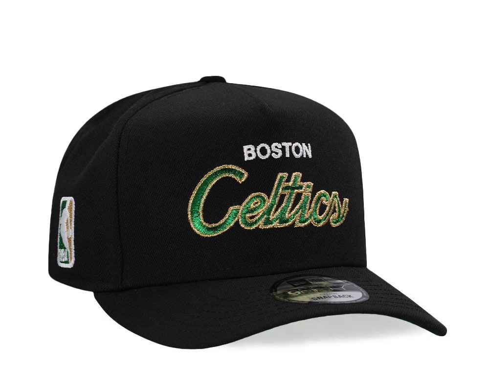 New Era Boston Celtics Black Throwback Edition 9Fifty A Frame Snapback Hat front