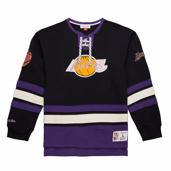 Los Angeles Lakers Mitchell & Ness Heritage NBA Lace-Up Jersey Crew view 1