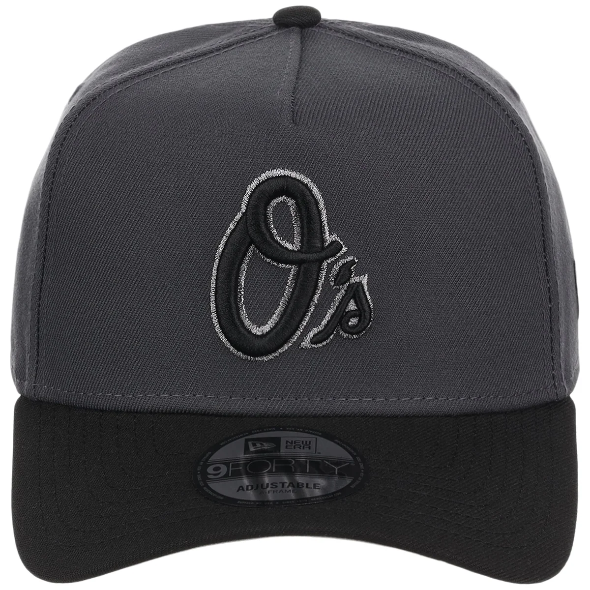 Baltimore Orioles MLB Graphite x Black FASHION CORE New Era 9FORTY A-Frame detail view