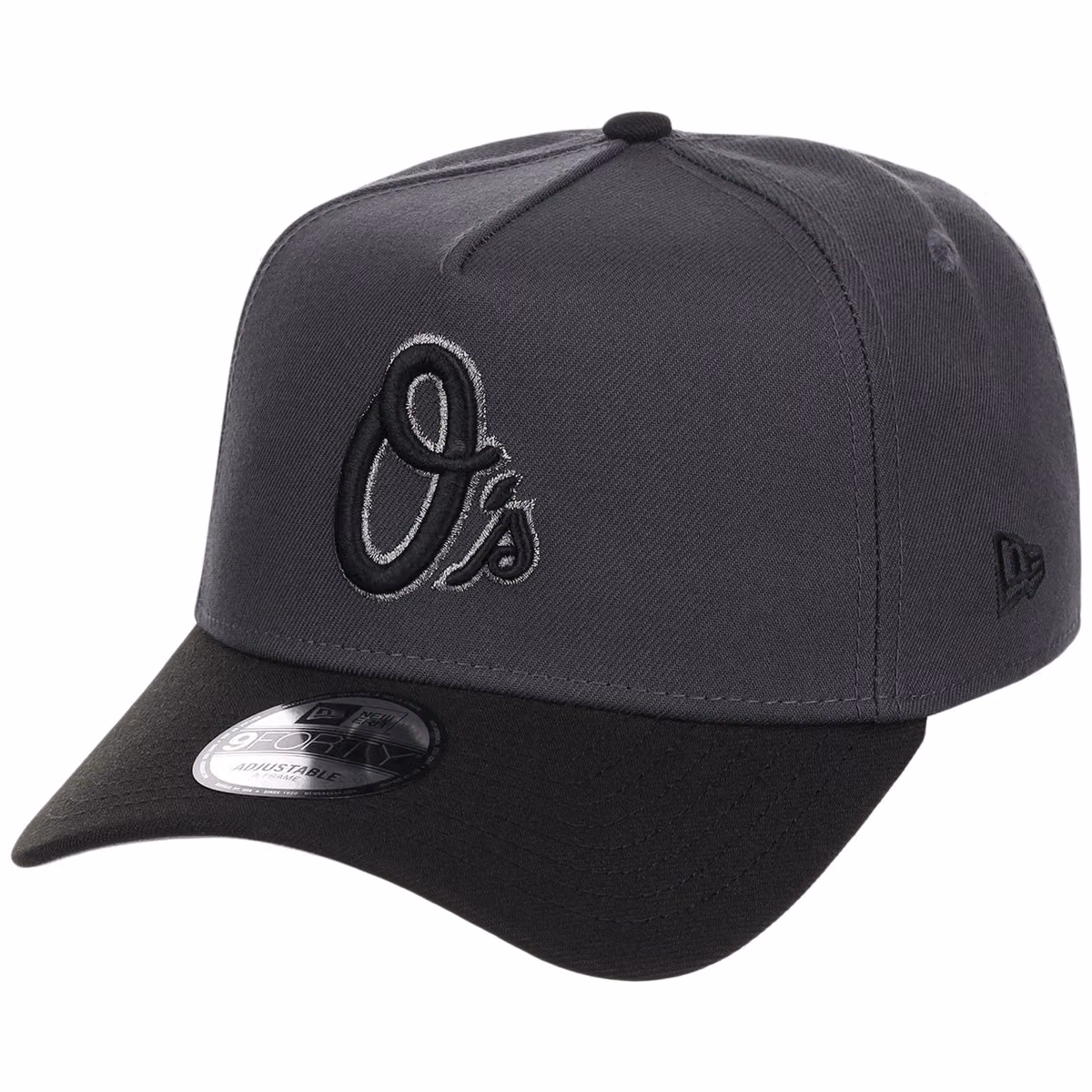 Baltimore Orioles MLB Graphite x Black FASHION CORE New Era 9FORTY A-Frame detail view