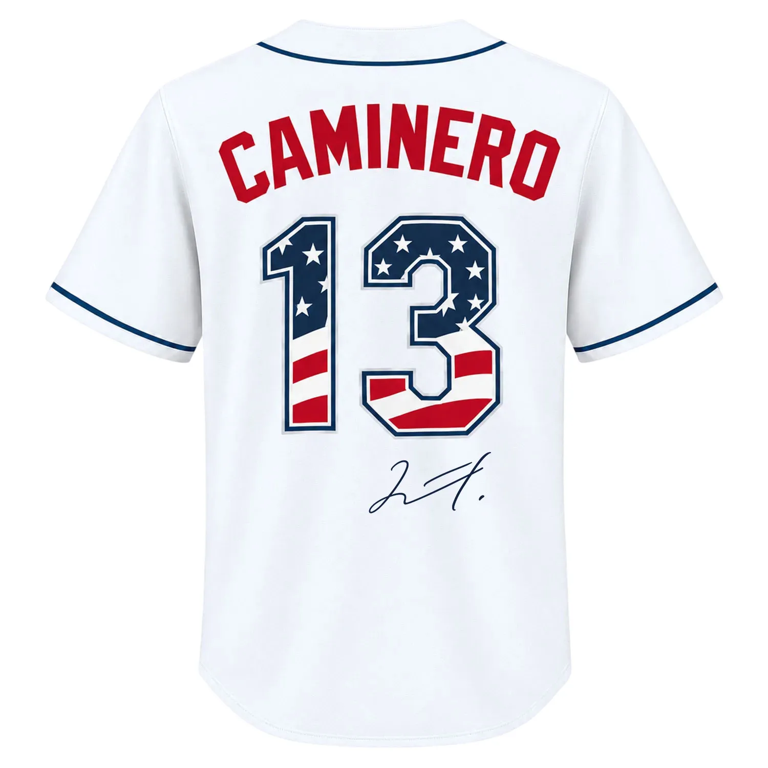 Rays Fan Jersey Junior Caminero Patriotic Bold Game Style